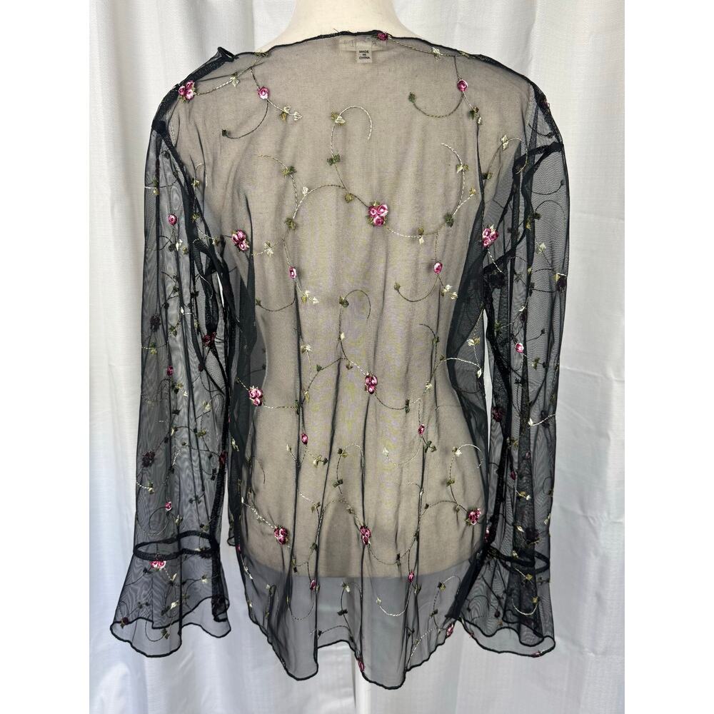 POL Mesh Floral Embroidered Top L Fairy Grunge Coquette Sheer Bell Sleeve - Picture 6 of 8